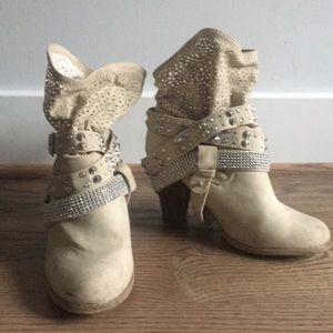 Not Rated tan ankle heeled boots